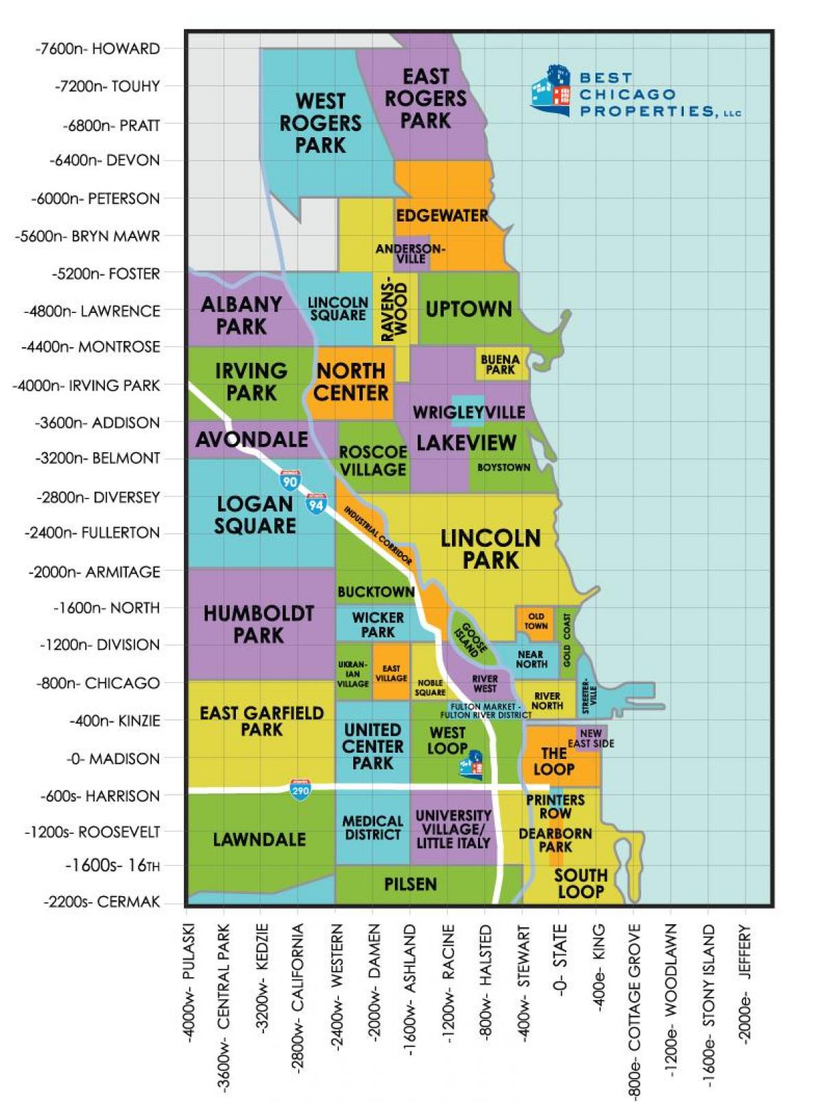 кварталами в Чикаго карте