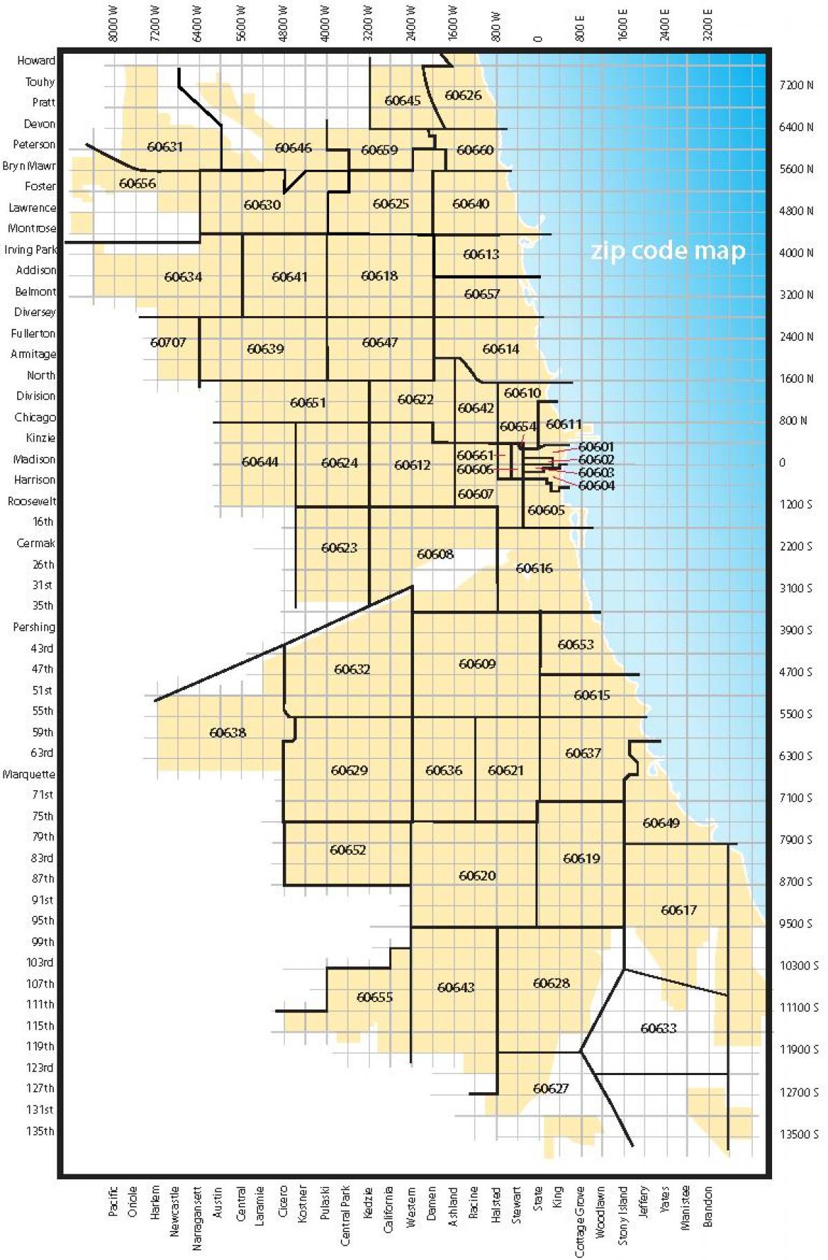 карта Чикаго zip коды