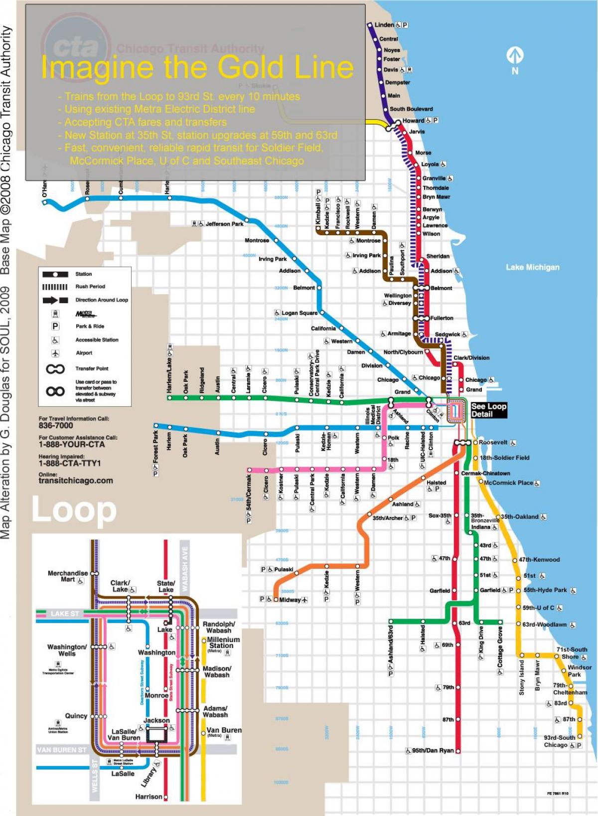 Чикаго поезде на карте синяя линия